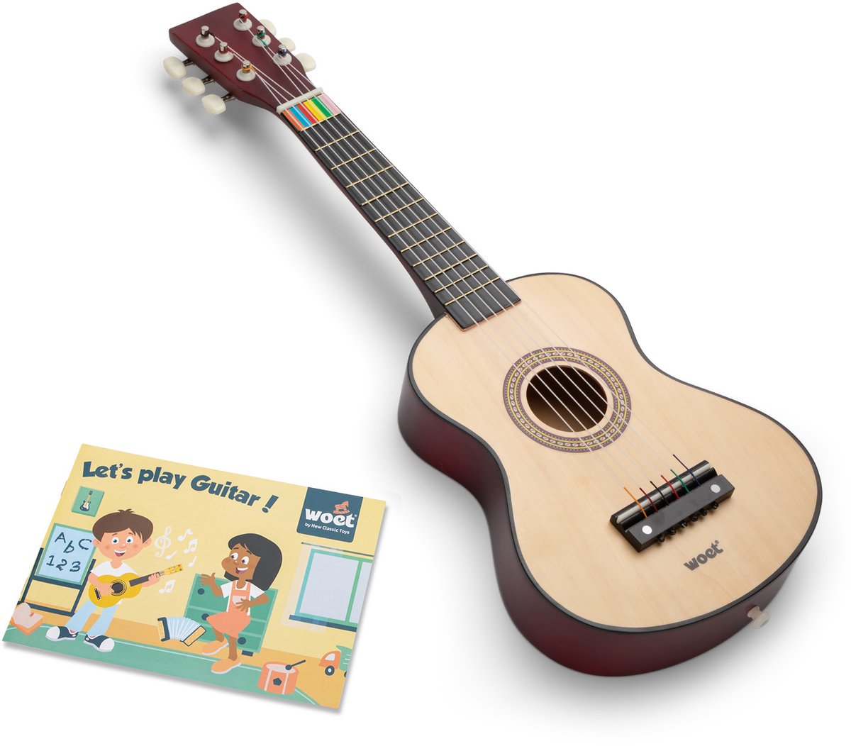 Woet ® houten speelgoedgitaar met draagriem - naturel - speelgoedinstrument - mijn eerste gitaar inclusief muziekboekje - speelgitaar voor kinderen - vanaf 3 jaar