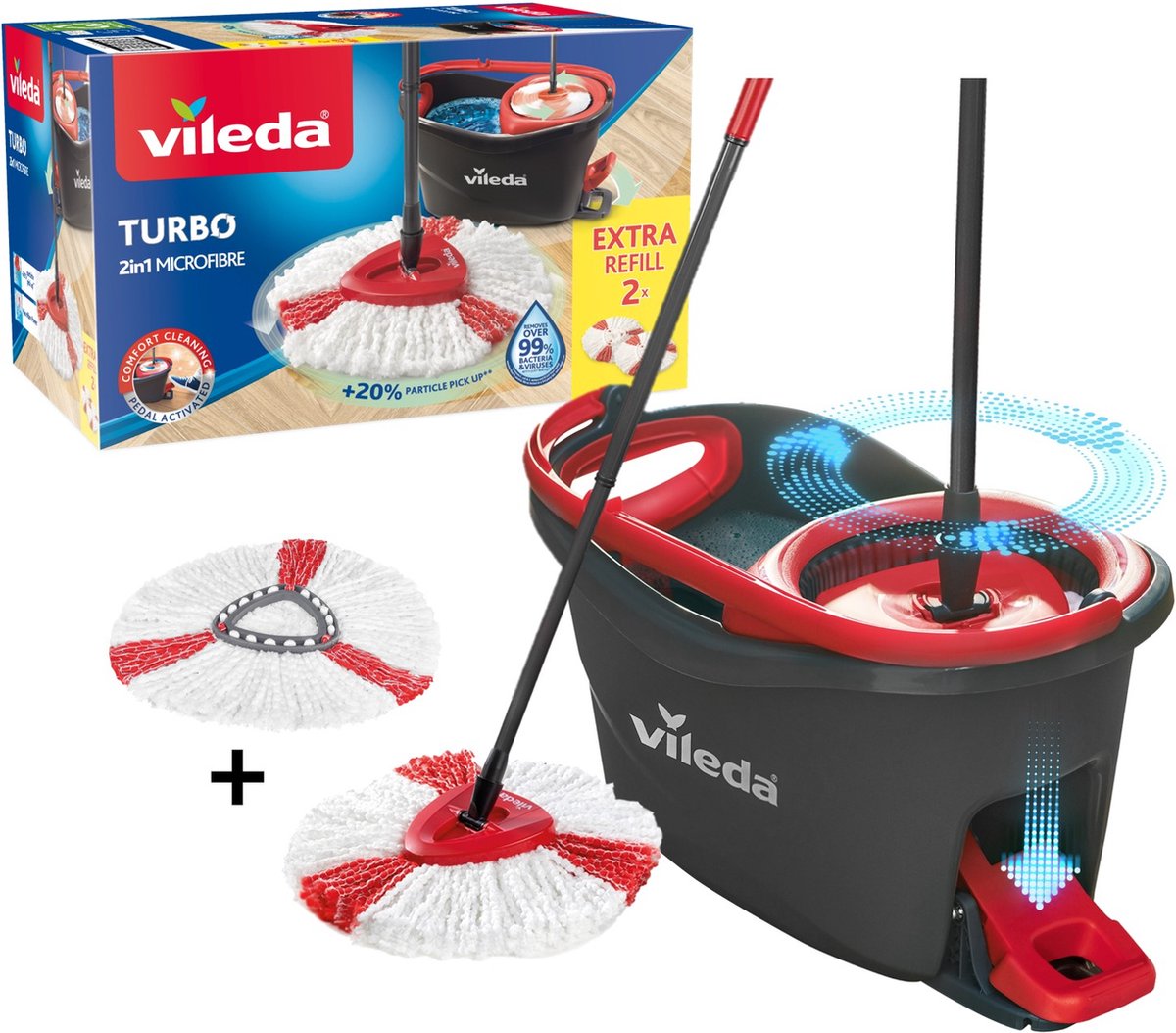 Vileda turbo - pedaalsysteem met 2 vervangingen - microvezelmop 2in1