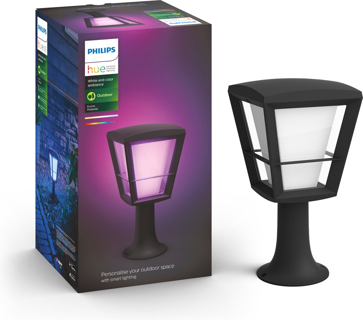 Philips hue econic sokkellamp - wit en gekleurd licht - zwart - laag