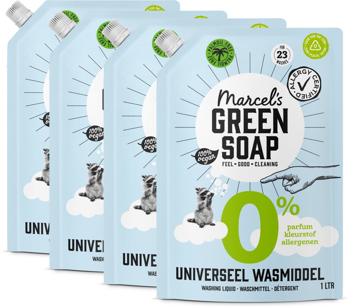 Marcel's green soap wasmiddel navulling - 0% - 4 x 1l - 92 wasbeurten