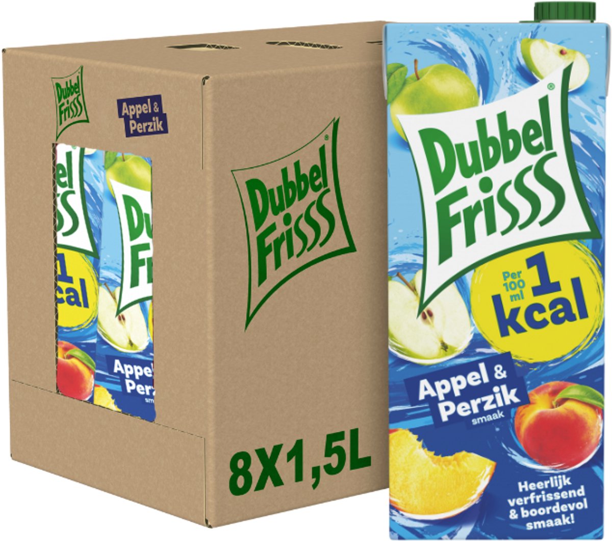 Dubbelfrisss - frisdrank - appel-perzik - 1kcal - 8 x 1,5l