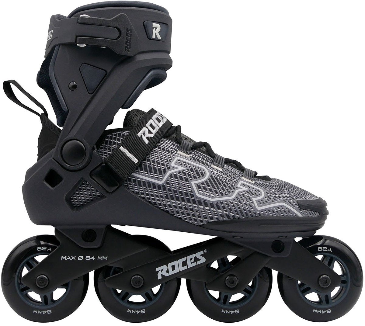 Roces r-evo 84 skeelers – 84mm – softboot – extra comfort stabiliteit – heel lock easy entry – abec-7 – fitness inline skates – heren dames – zwart antraciet – maat 42