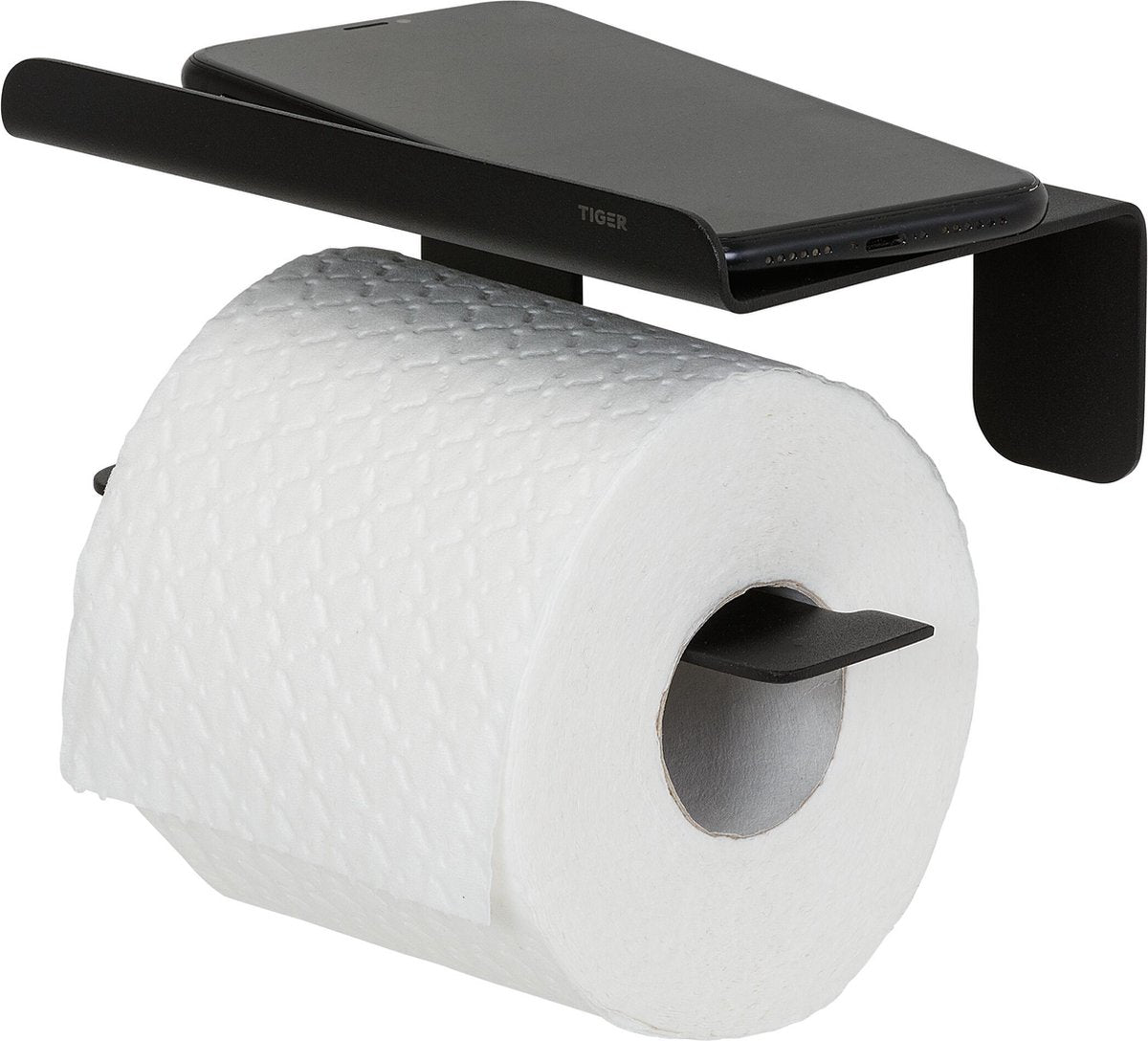 Tiger colar - toiletrolhouder met plankje - wc rolhouder met plankje - zelfklevend - zonder boren - zwart