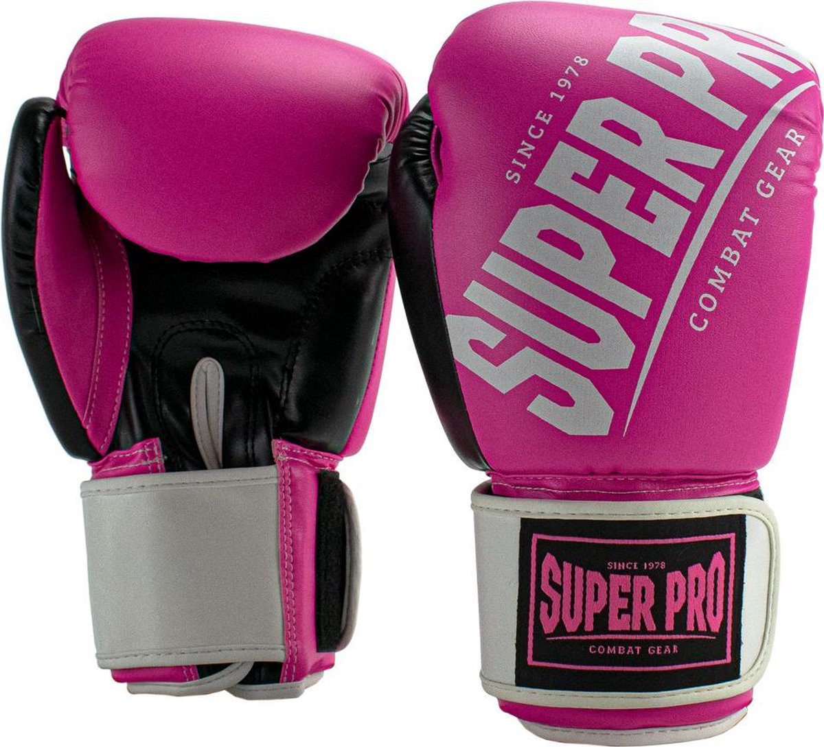 Super pro combat gear (kick)bokshandschoenen rebel zwart roze wit 10oz