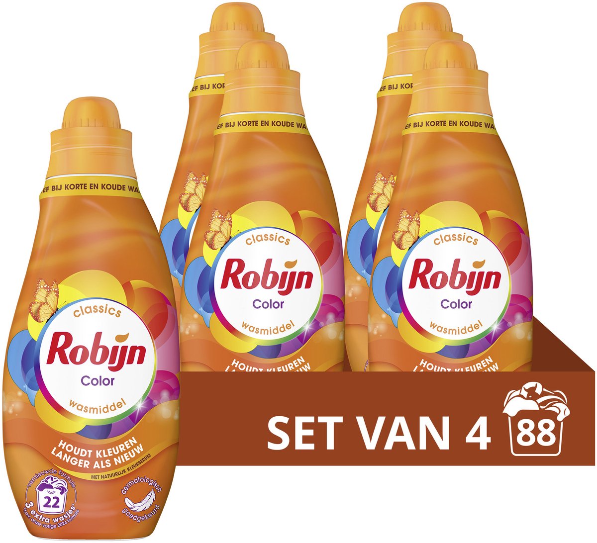 Robijn - vloeibaar wasmiddel - klein krachtig - color - 4 flessen - 88 wasbeurten - voordeelverpakking