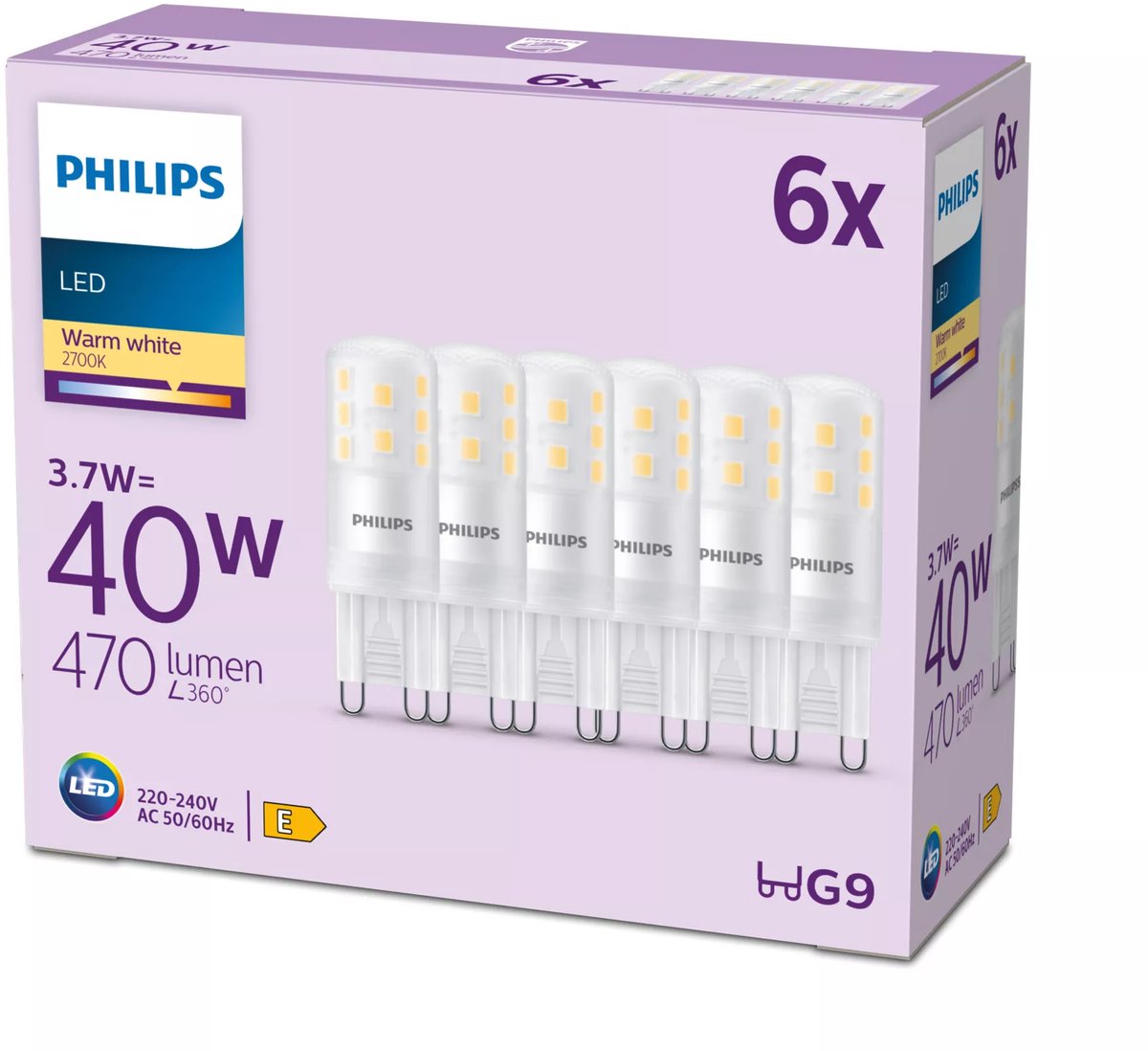 Philips led capsule - 40 w - g9 - warmwit licht - 6 stuks