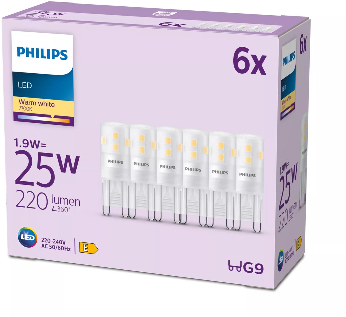 Philips led capsule - 25 w - g9 - warmwit licht - 6 stuks