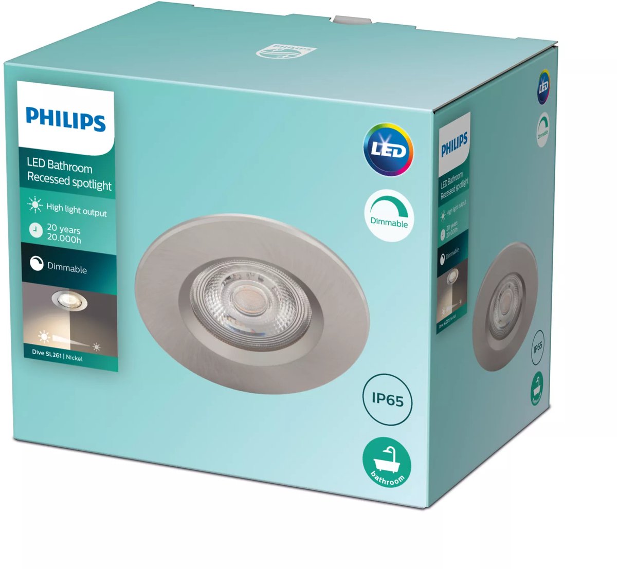 Philips led philips dive badkamerinbouwspot - 1-lichts - nikkel