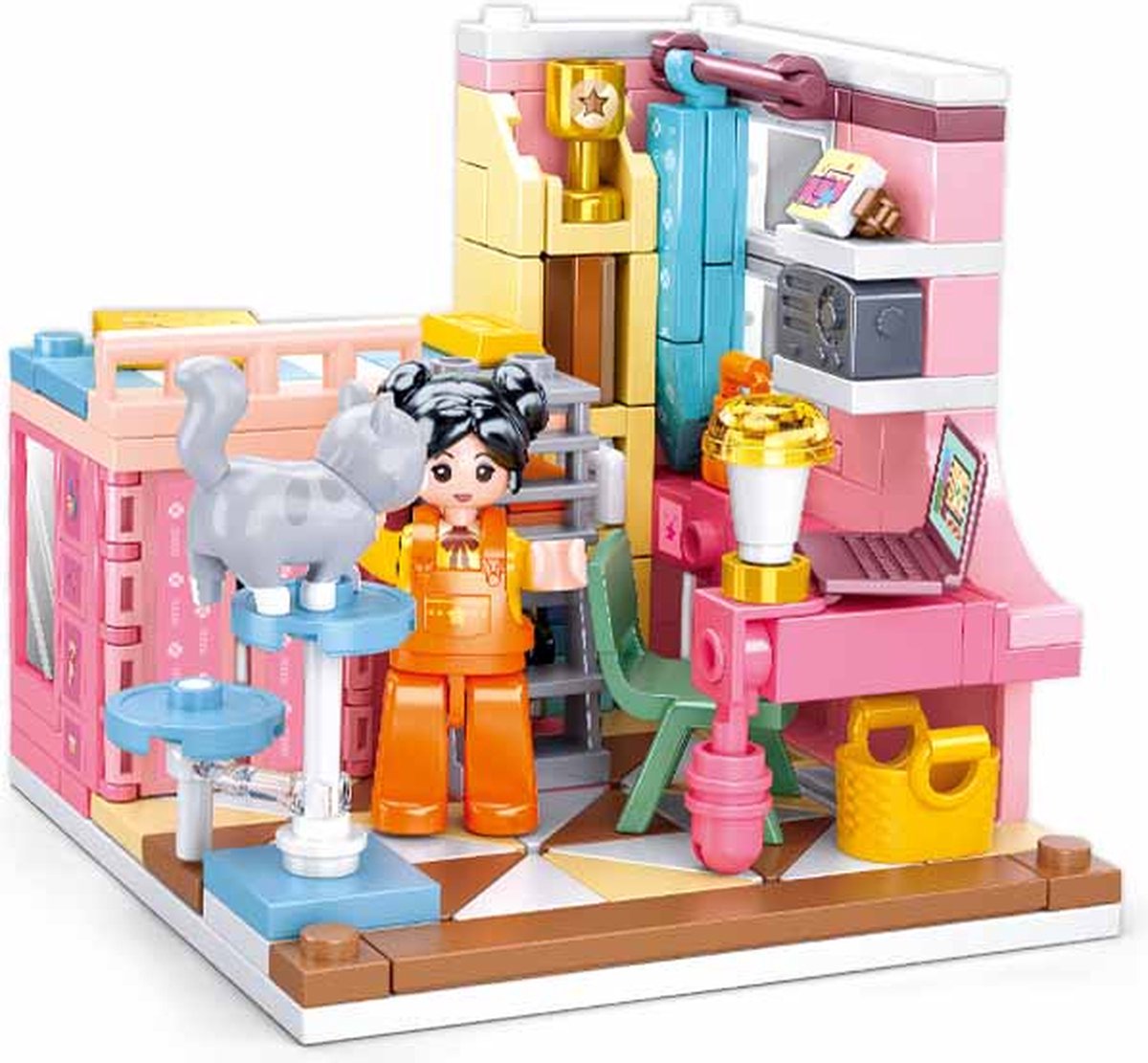 Sluban girls dream kinderkamer mini handcraft bouwspeelgoed kinderen vanaf 8 jaar – constructiespeelgoed modelbouw displaykamer – bouwdoos met 210 bouwstenen en 1 minifiguur – m38-b1016d
