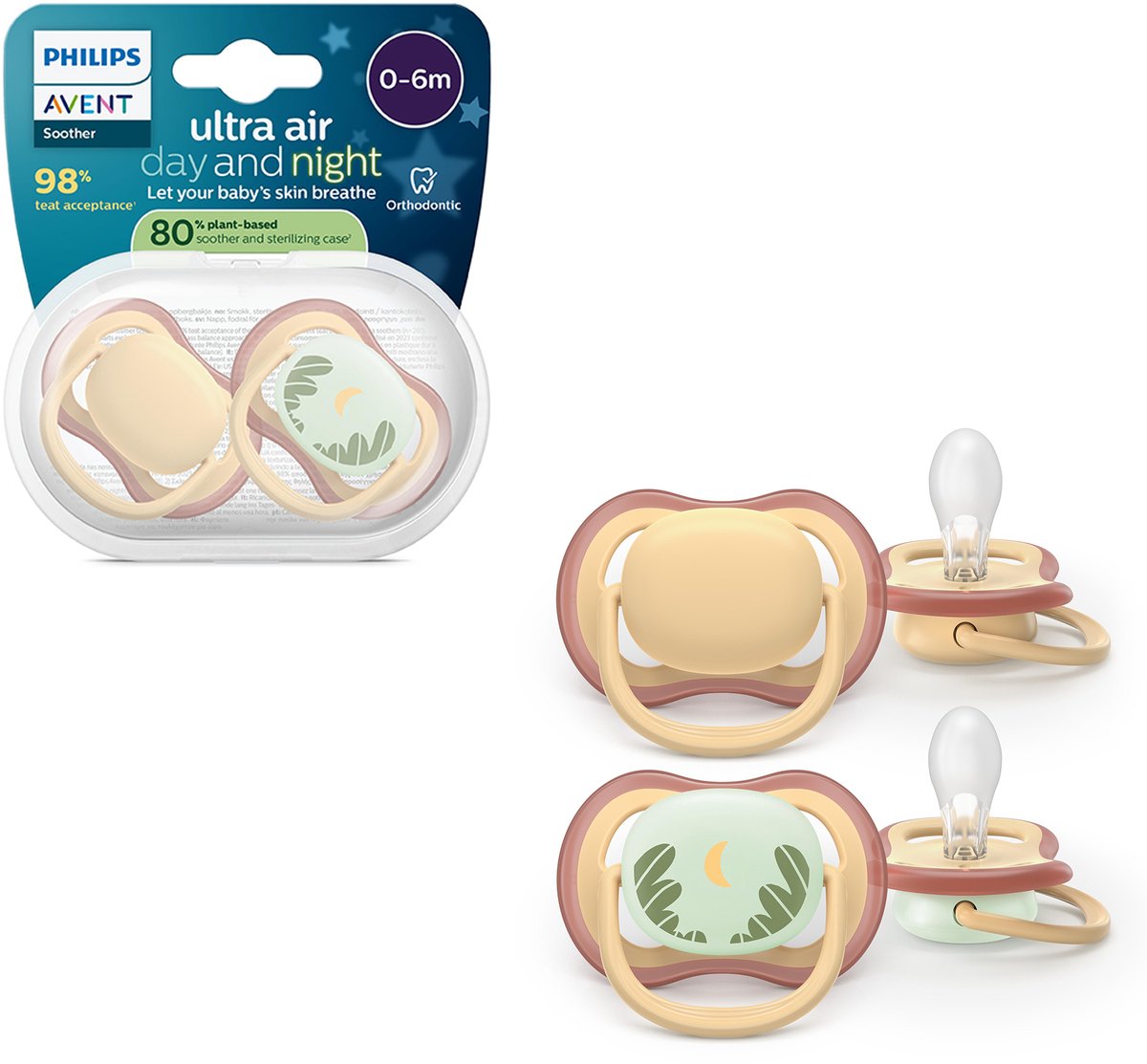 Philips avent ultra air – ademend en lichtgewicht fopspeen (0-6 mnd) – 2 stuks - scf087 09