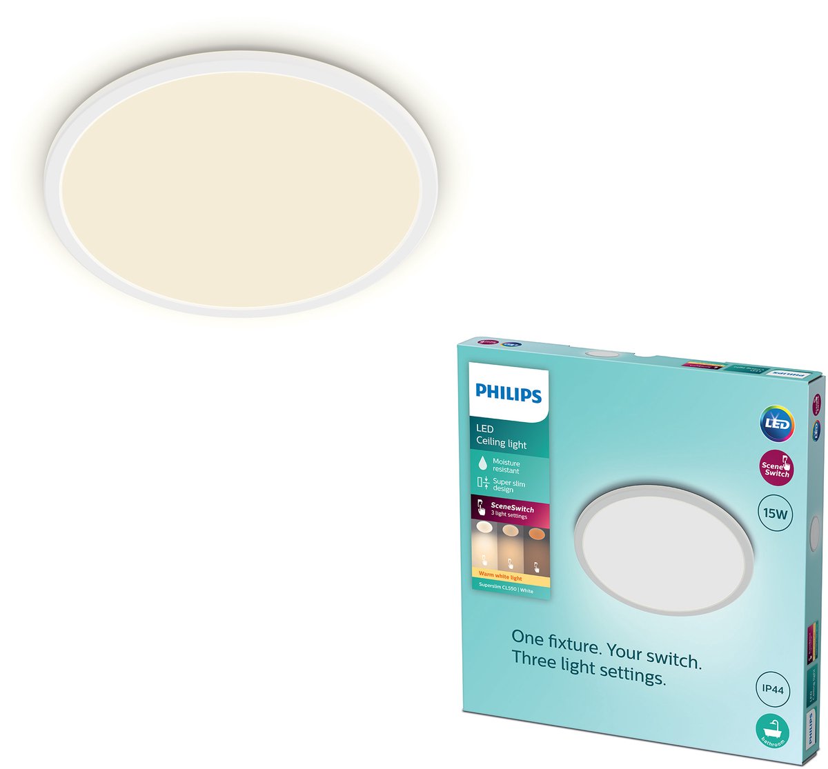 Philips led philips superslim badkamer plafondlamp - wit - rond - 15 w