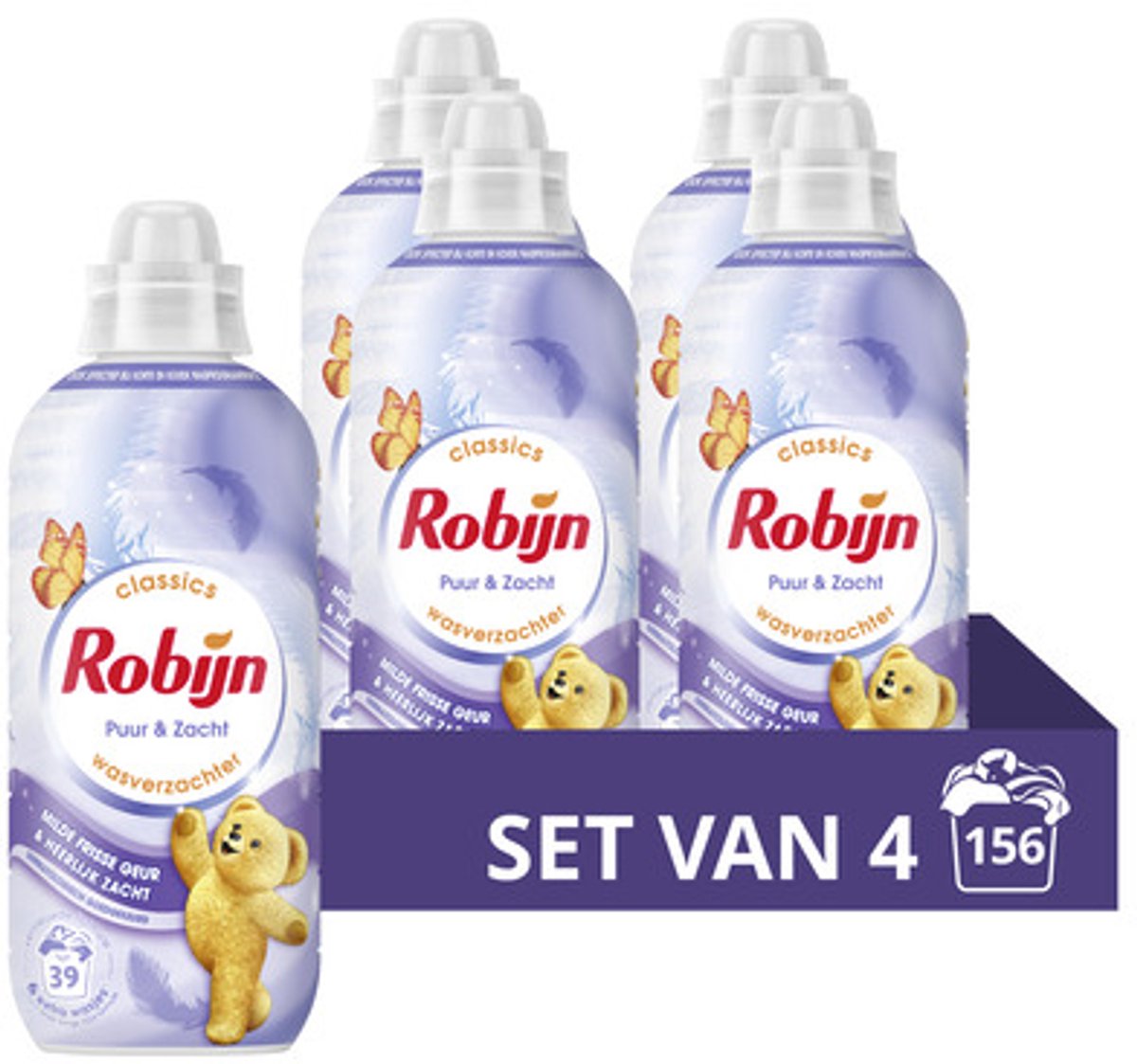 Robijn wasverzachter - puur zacht - 4 flessen -156 wasbeurten - voordeelverpakking