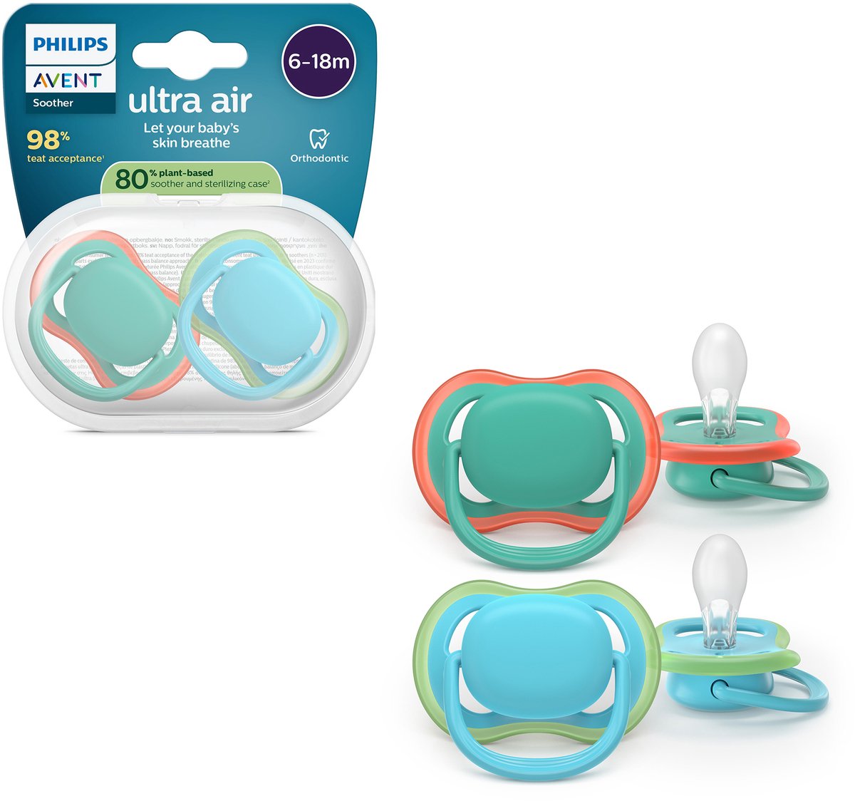 Philips avent ultra air – ademend en lichtgewicht fopspeen (6-18 mnd) – 2 stuks - scf087 10