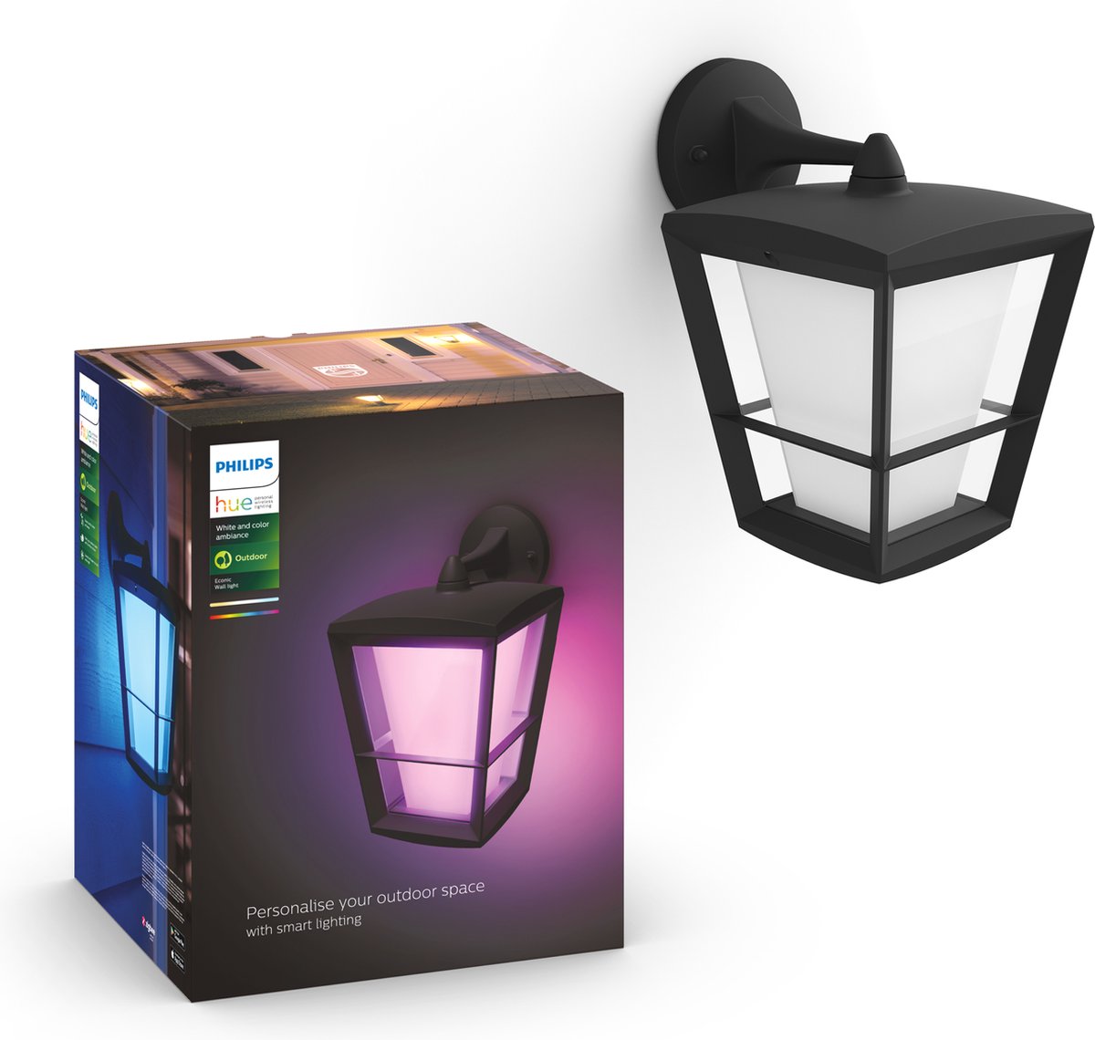Philips hue econic muurlamp - wit en gekleurd licht - zwart - omlaag