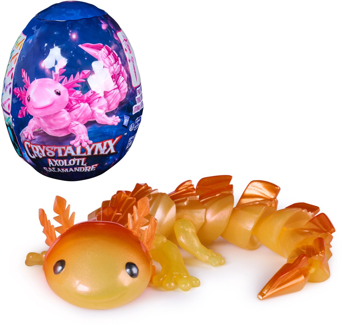 Crystalynx , beweegbare axolotl van 22,8 cm, verrassingsdoos met verzamelbare 3d-geprinte dieren (stijlen kunnen verschillen), fidgetspeeltjes als woondecoratie of bureauaccessoires