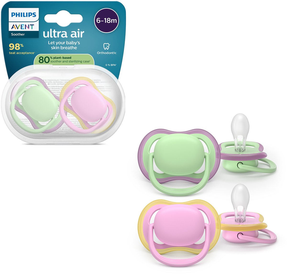 Philips avent ultra air – ademend en lichtgewicht fopspeen (6-18 mnd) – 2 stuks - scf087 12