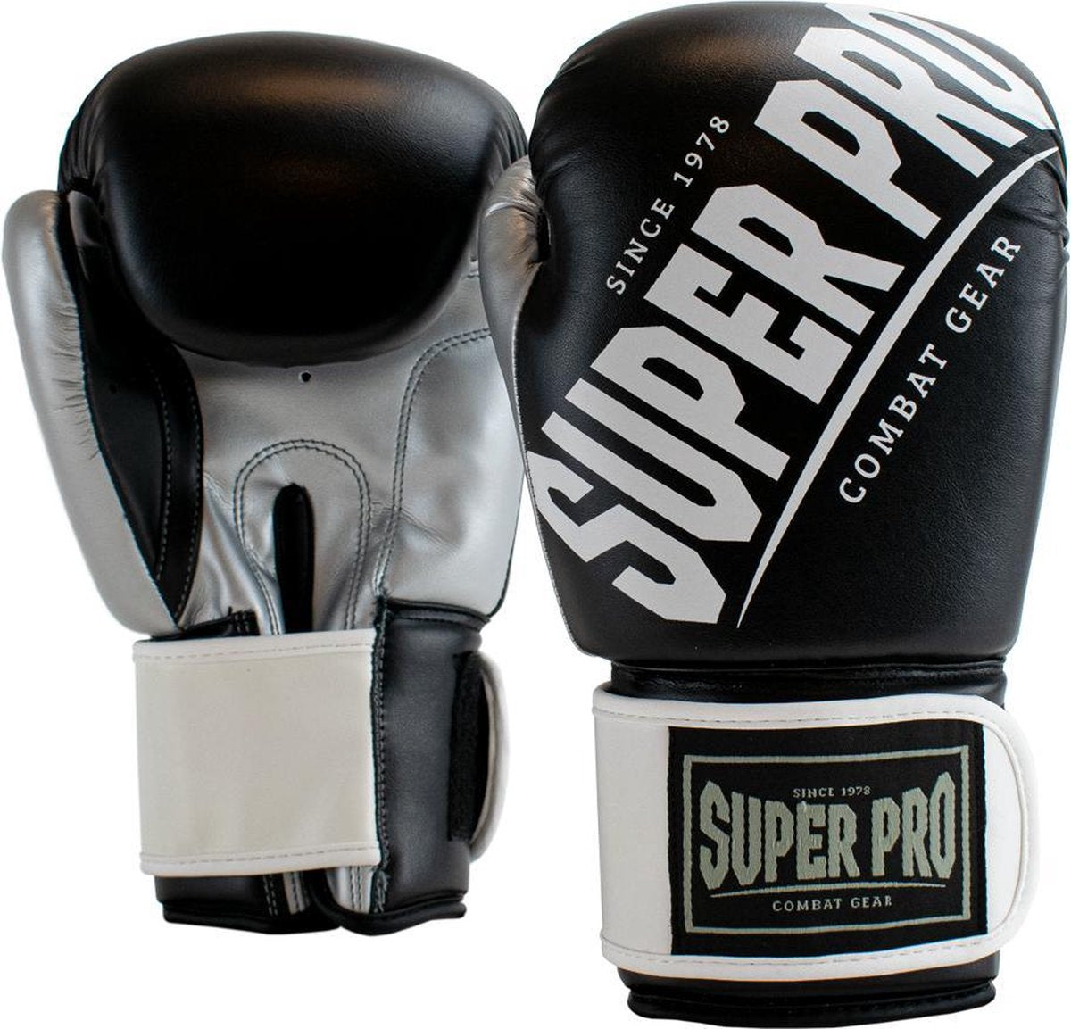 Super pro combat gear (kick)bokshandschoenen rebel zwart grijs wit 12oz