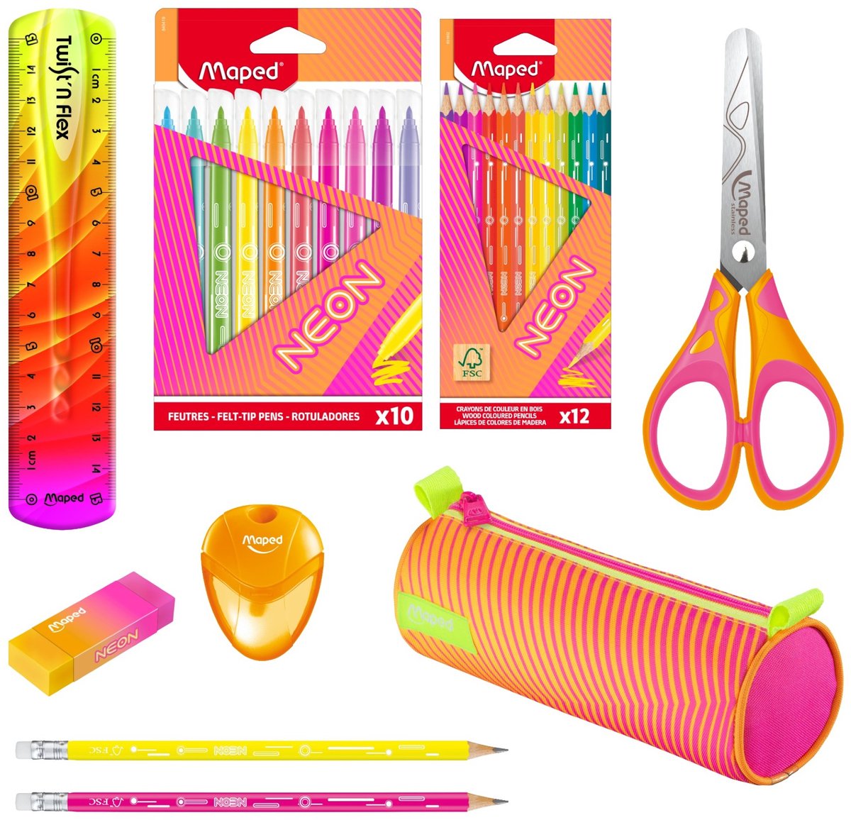 Maped office maped neon xl bundel – complete tekenset met etui, potloden, viltstiften en schaar