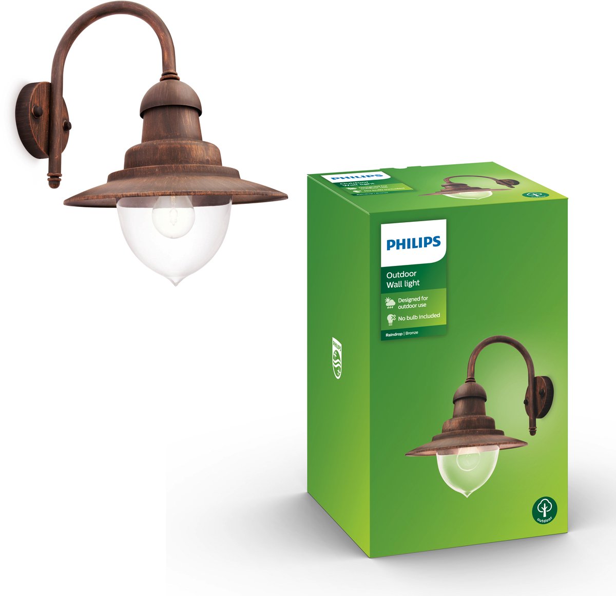 Philips led philips raindrop buitenwandlamp - 1-lichts - brons