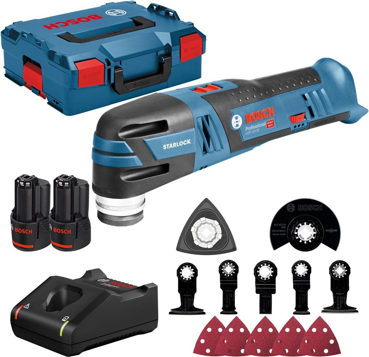 Bosch professional gop 12v-28 accu multitool + accessoires 12v 3.0ah in l-boxx - 06018b5006