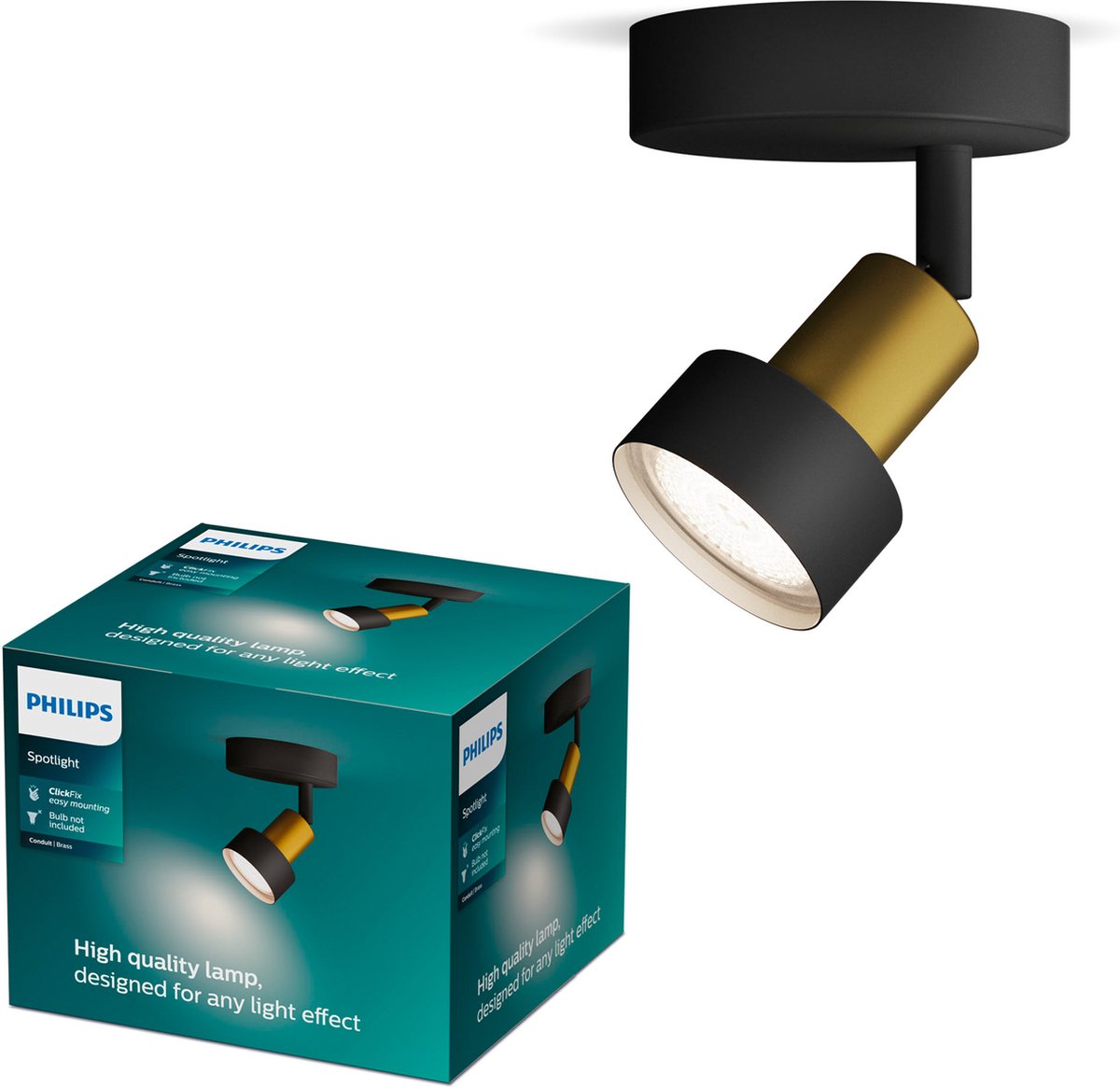 Philips led philips conduit spot - wandspot - zwart met goud design - gu10 led fitting