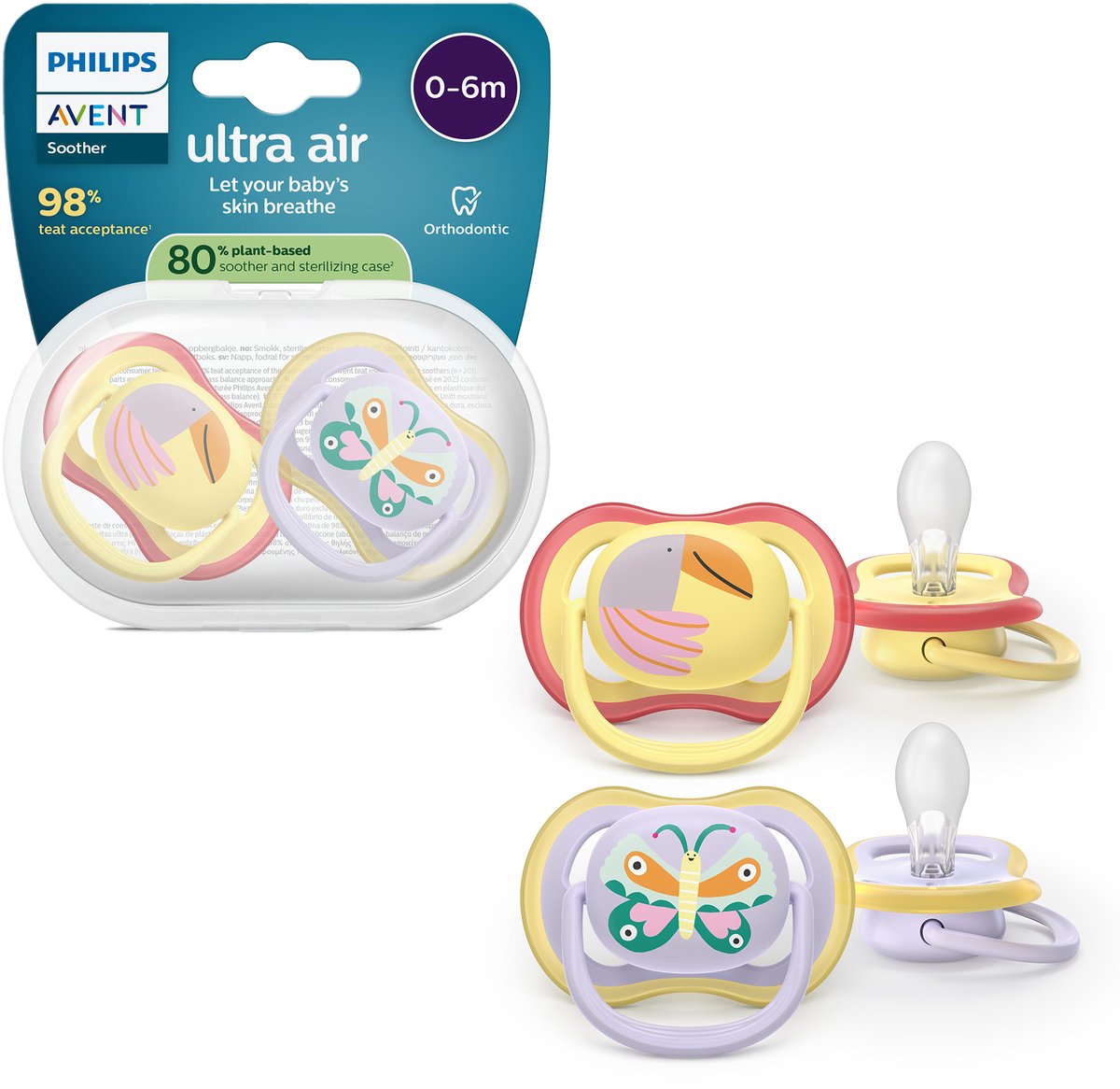Philips avent ultra air – ademend en lichtgewicht fopspeen (0-6 mnd) – 2 stuks - scf087 04