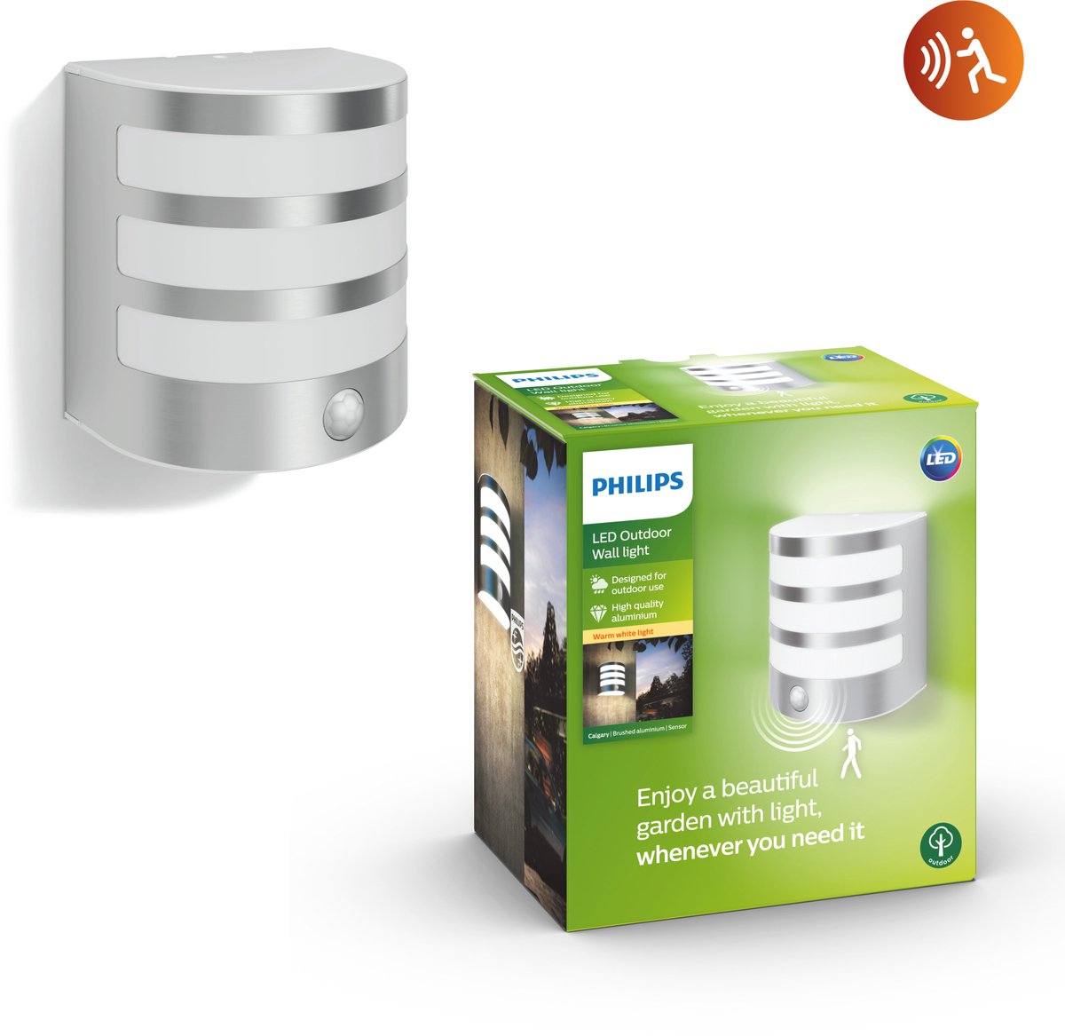 Philips led philips calgary buitenwandlamp - met sensor - roestvrij staal