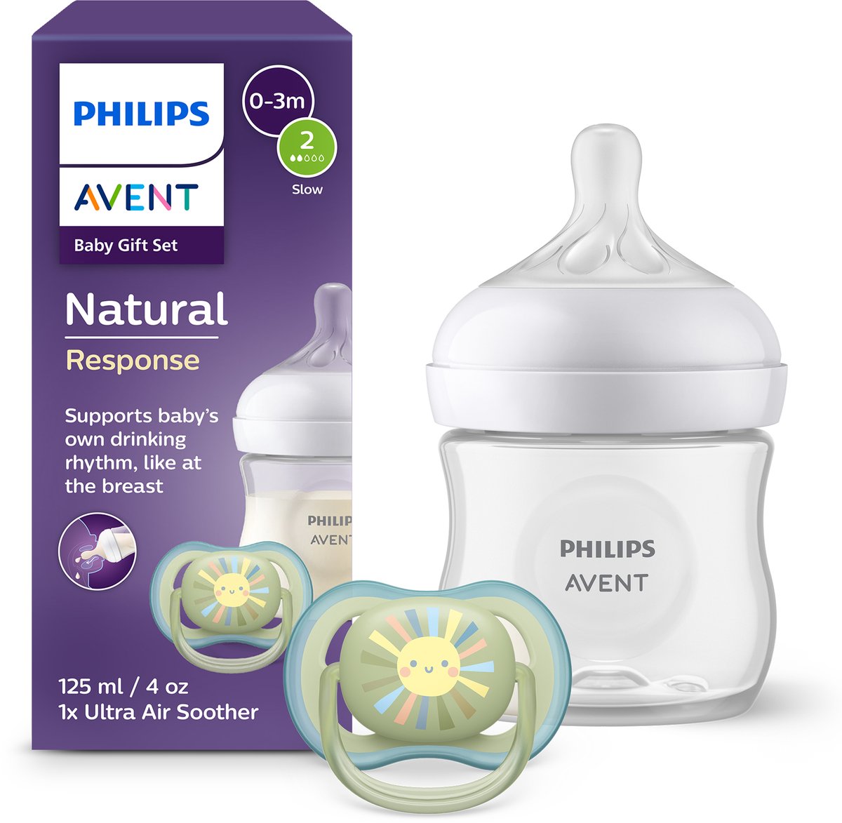 Philips avent natural response – cadeau set - 125ml babyfles en ultra air speen 0-6 maanden - flow 2- scd837 10