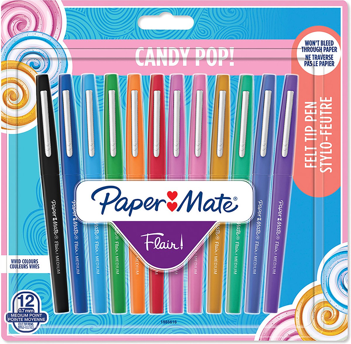 Paper mate flair-viltstiften | medium punt (0,7 mm) | diverse candy pop-kleuren | 12 stuks