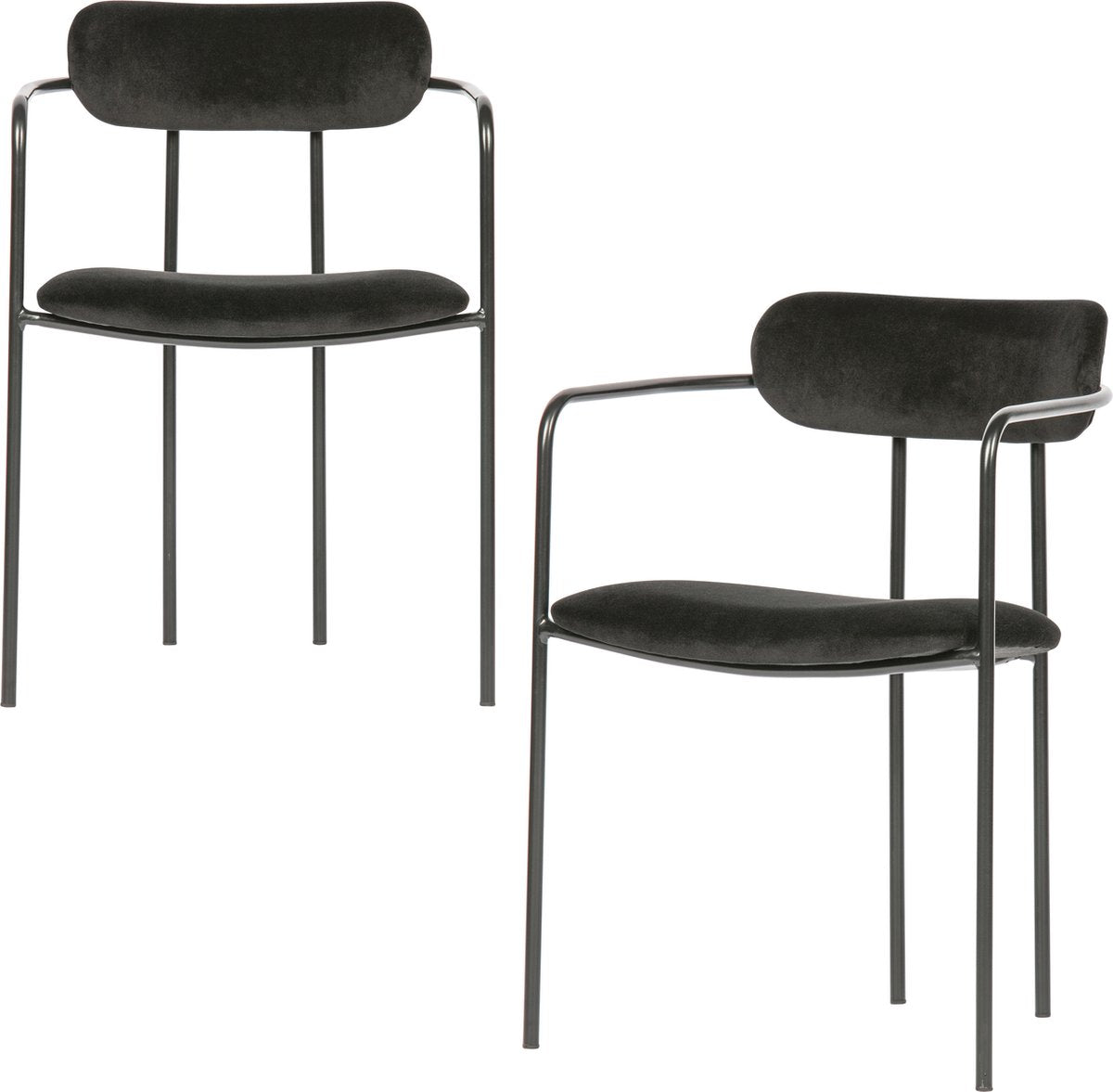 Woood ivy eetkamerstoelen - fluweel - zwart - set van 2