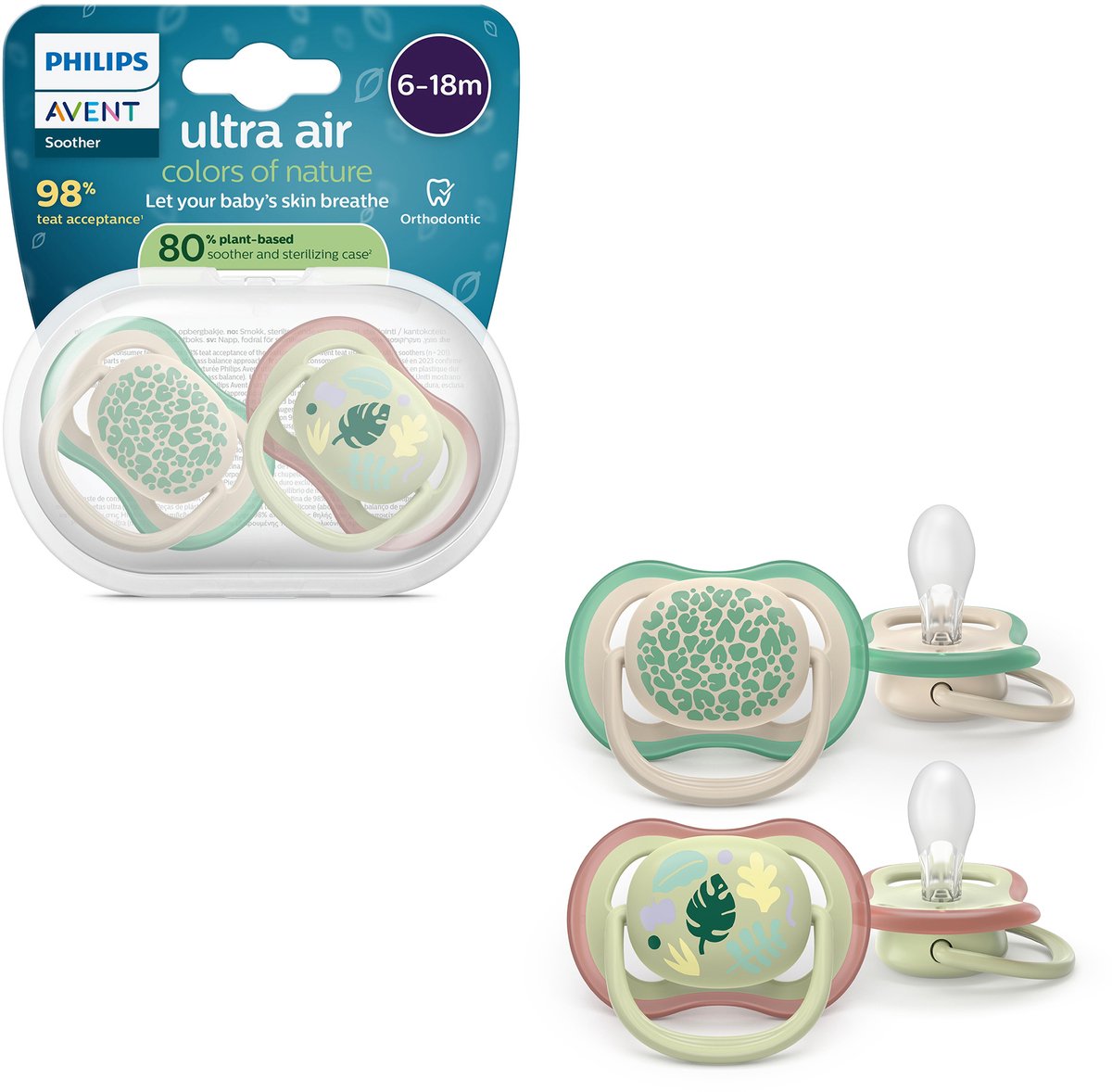 Philips avent ultra air – ademend en lichtgewicht fopspeen (6-18 mnd) – 2 stuks - scf087 17