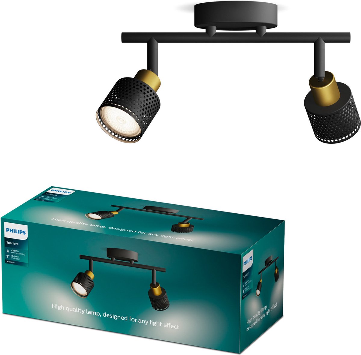 Philips led philips niall spot - plafondspot met twee lichtpunten - zwart met goud design - gu10 led fitting