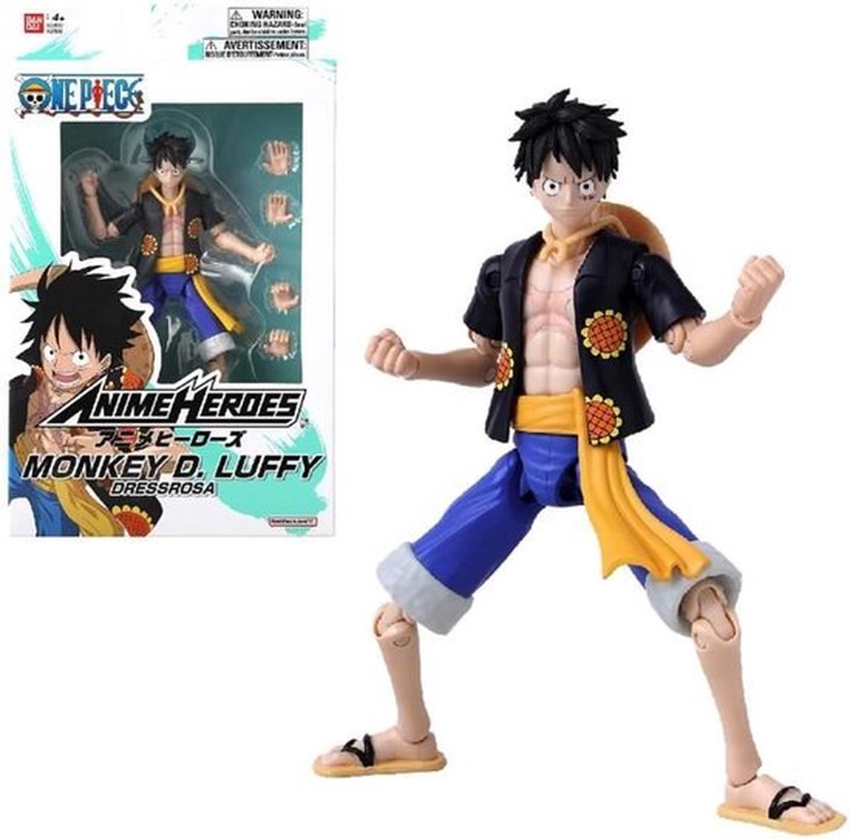 Bandai - anime heroes - one piece - anime helden figuur 17 cm - monkey d. luffy dressrosa version - officieel gelicenseerd one piece - luffy action figure - kinderspeelgoed 4 jaar oud en + - 37007