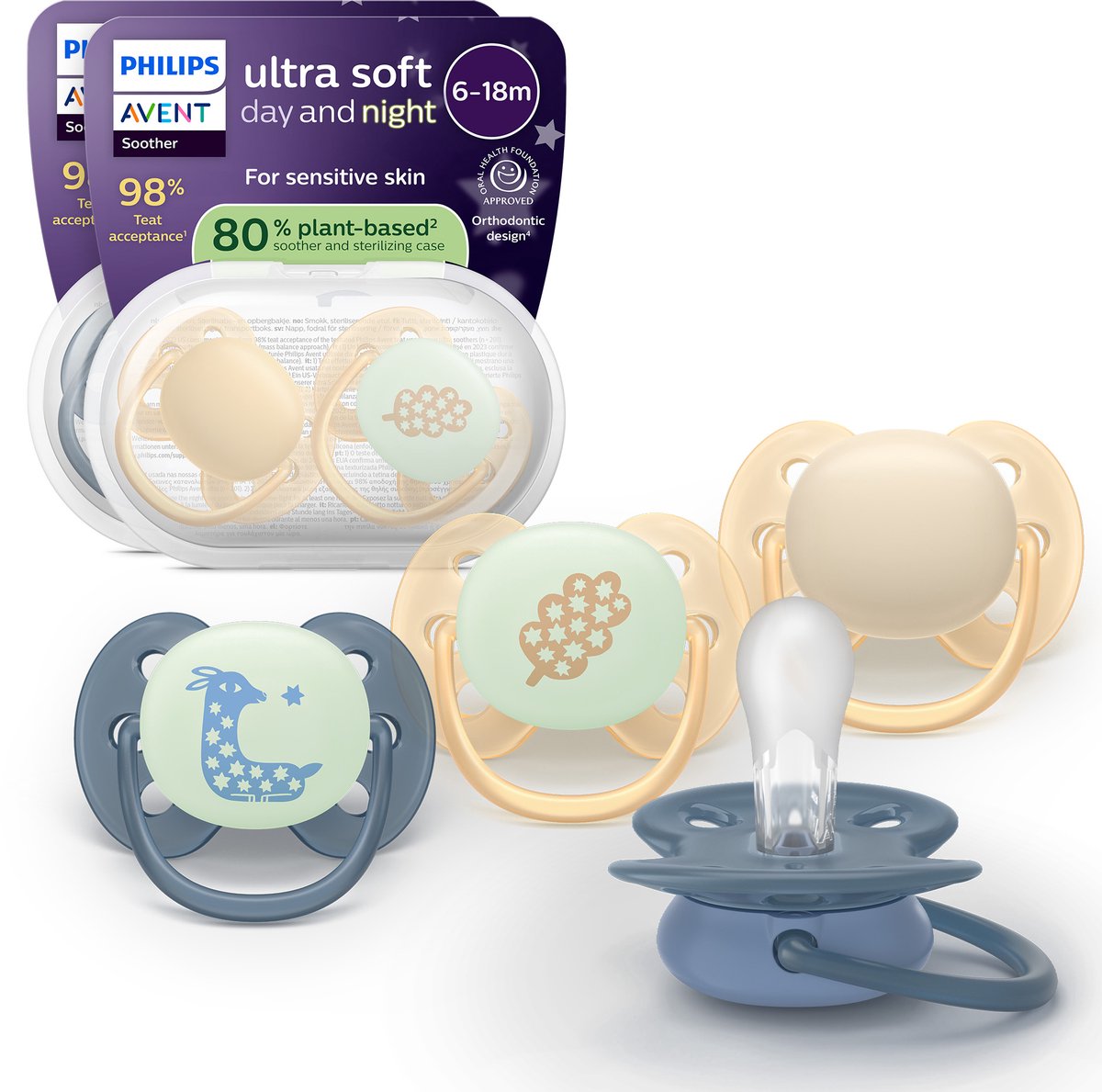 Philips avent ultra soft nighttime – 6 tot 18 maanden - glow-in-the-dark fopspeen - 4pack -scf094 10