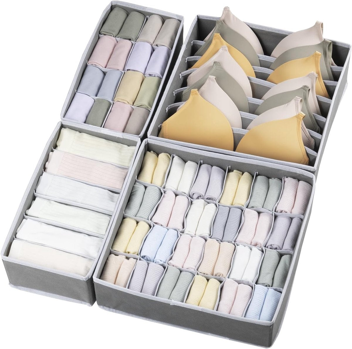 Merkloos sans marque ladeverdeler verstelbaar- lade organizer kledingkast-4-delige opvouwbare lade- ladeverdeler voor ondergoed - stoffen kledingkast organizer, geschikt voor het opbergen van babykleding - ondergoed - slipjes - grijs - 32x32x10cm