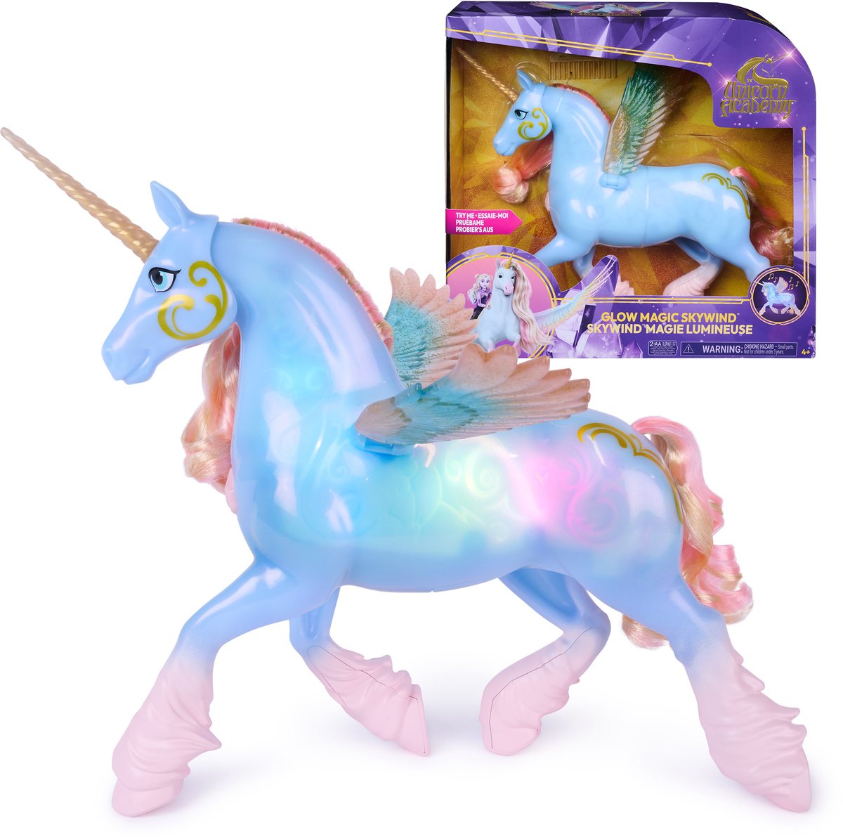 Spin master unicorn academy - interactieve stralende magie skywind-speelgoedeenhoorn met magisch licht en geluid poppen en eenhoornspeelgoed verjaardagscadeaus