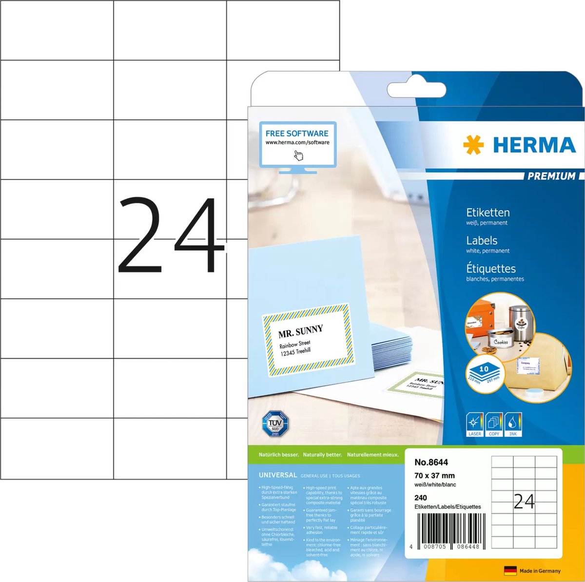 Herma 8644 universele etiket 70x37mm wit - 240 etiketten