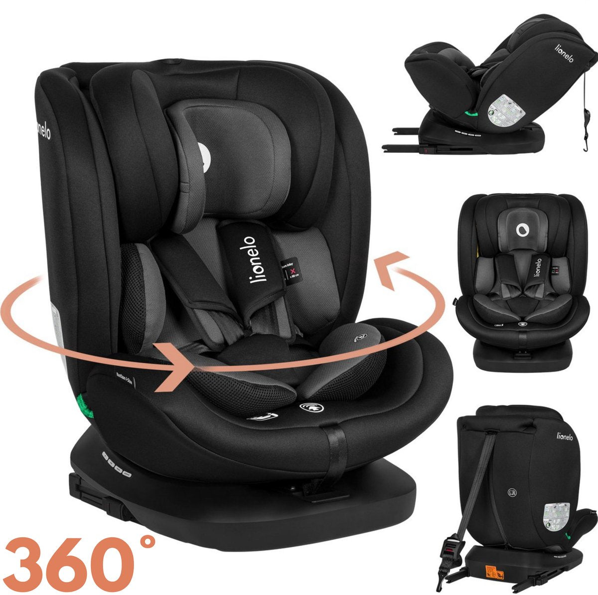 Lionelo bastiaan i-size 4in1 autostoel isofix 360° draaibaar – van geboorte tot 12 jaar (40-150 cm) – rwf fwf – top tether – memory foam – sideprotect – brede comfortzitting – i-size