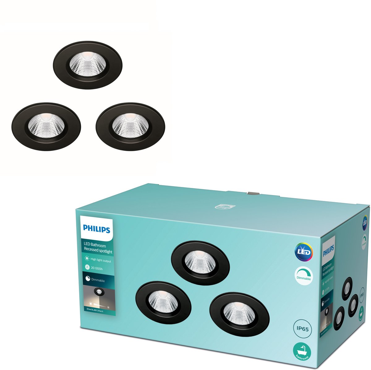 Philips led philips dive badkamer inbouwspot - zwart - 5 w - 3 pack