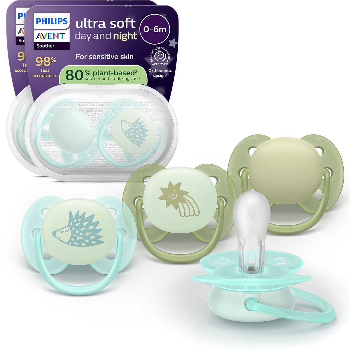 Philips avent ultra soft nighttime - 0 tot 6 maanden - glow-in-the-dark fopspeen - 4pack -scf094 09