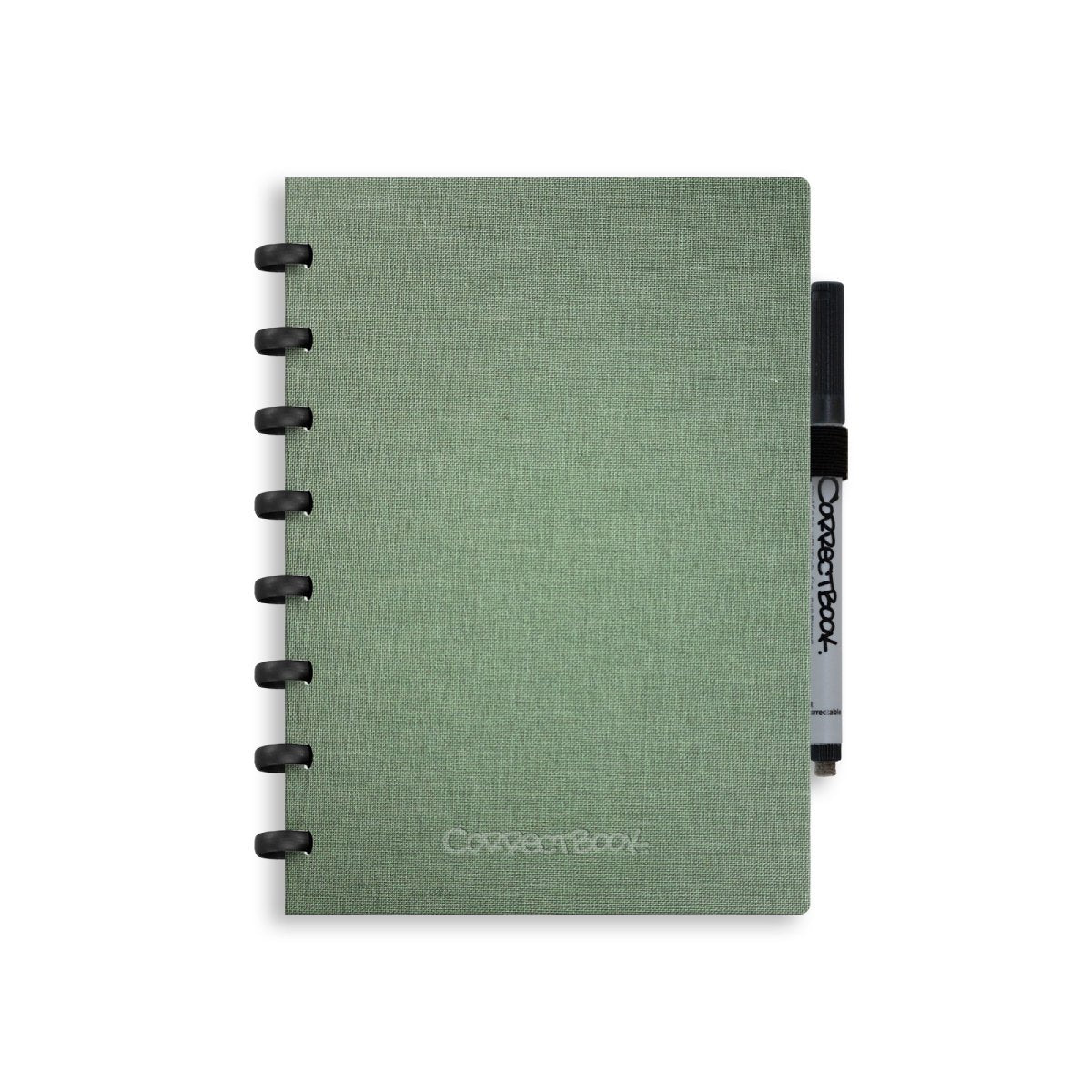 Correctbook a5 uitwisbaar notitieboek – linnen hardcover – herbruikbaar schrift – olive green – blanco – inclusief pen wisdoekje – aanvulbaar met extra pagina’s