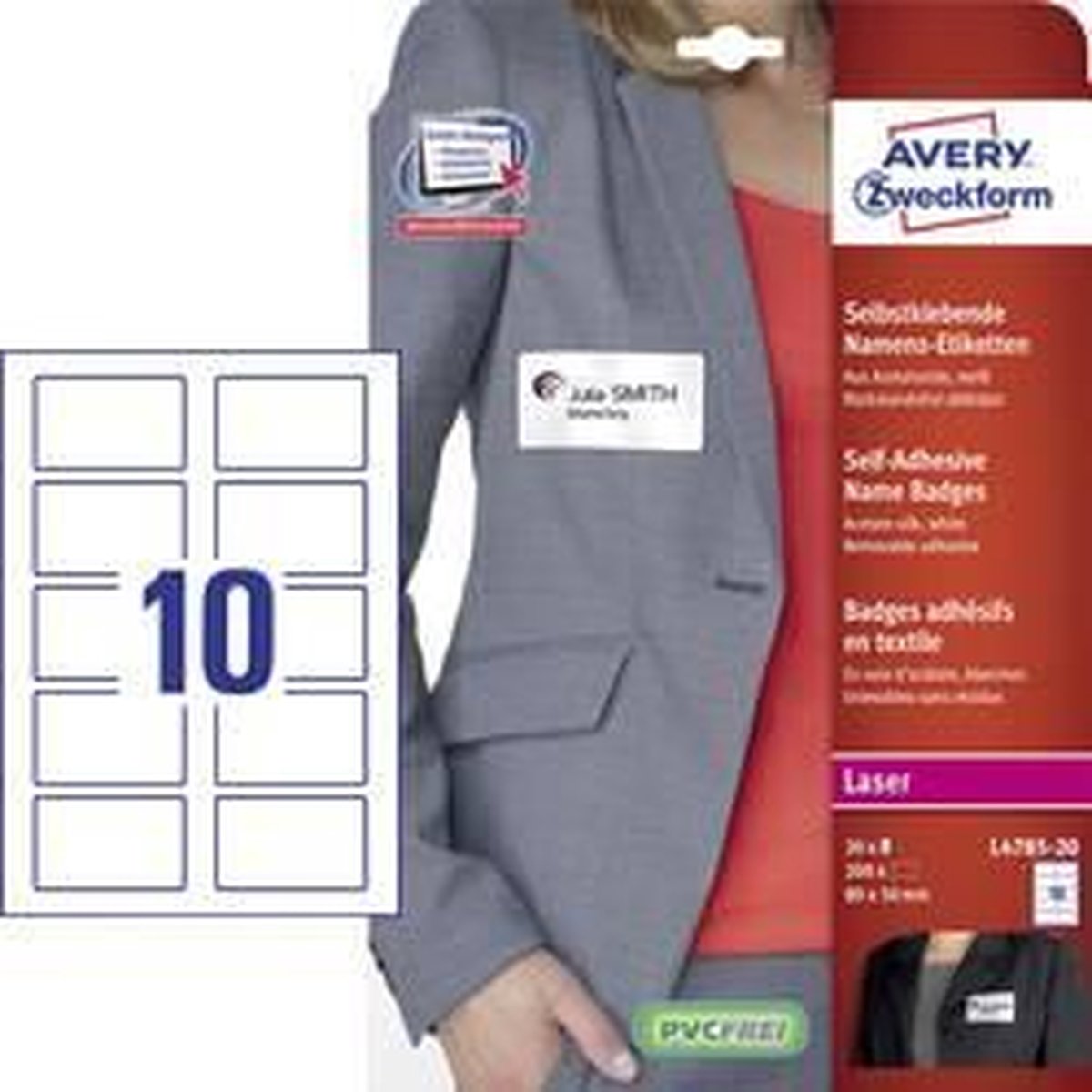 Avery zweckform avery-zweckform l4785-20 naametiketten 80 x 50 mm acetaatzijde wit 200 stuk(s) weer verwijderbaar laser (kleur), laser