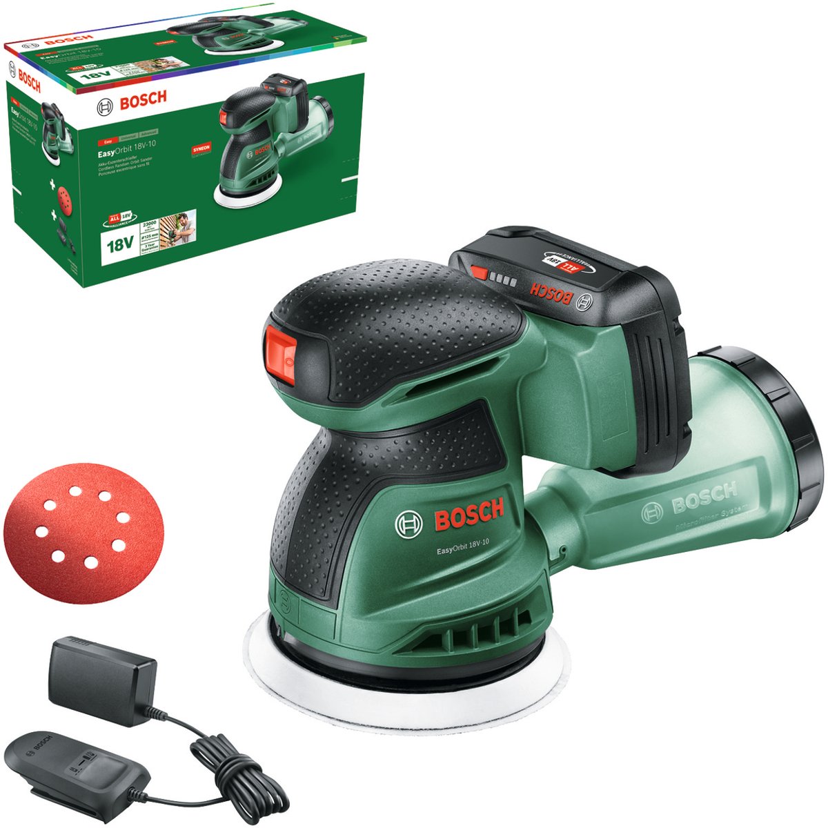 Bosch easyorbit 18v-10 - excenterschuurmachine - inclusief 1x 18v accu (2.0 ah) - lader - schuurblad k80