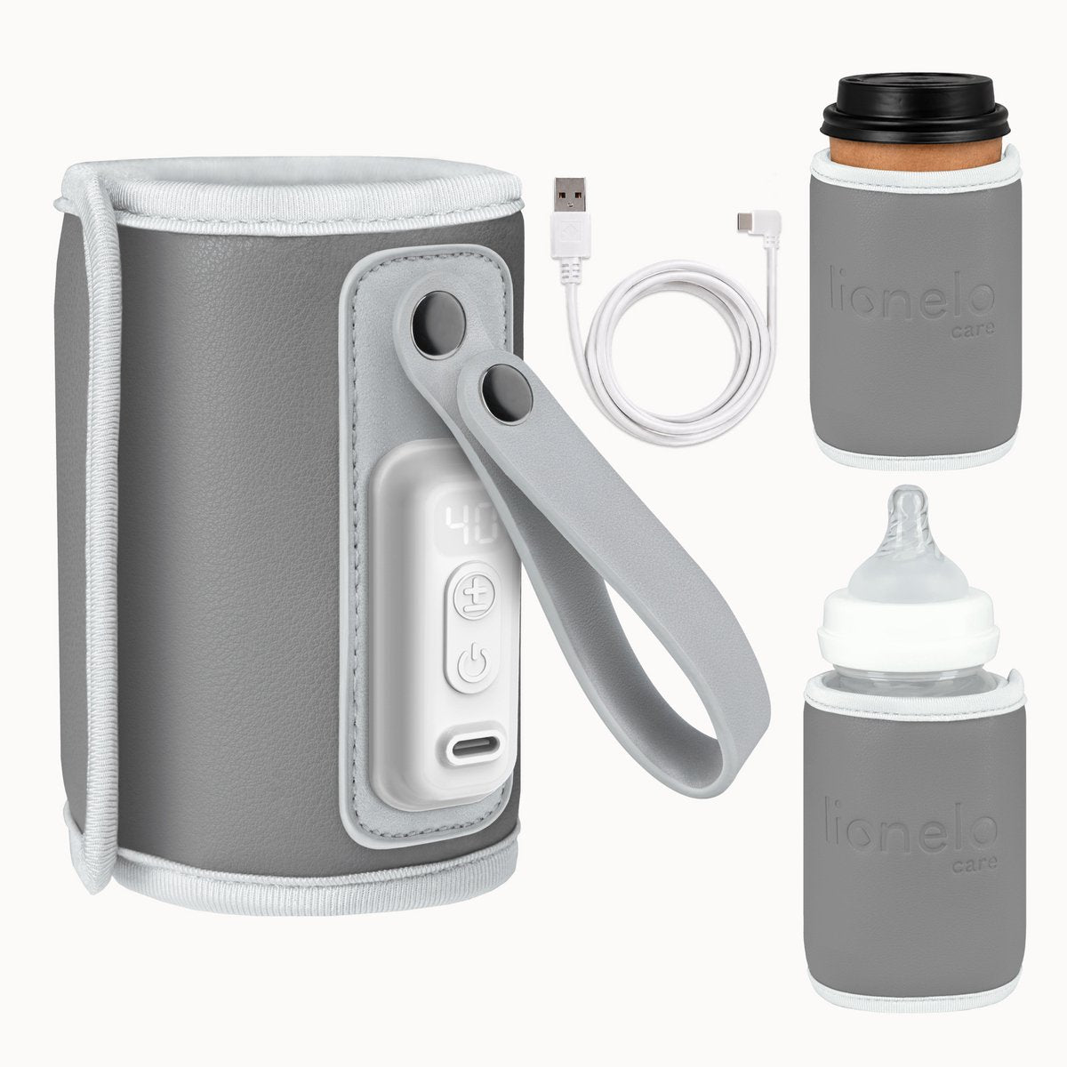 Lionelo thermup go – draagbare flessenwarmer – usb-c voeding – 5 temperatuurstanden (38–50°c) – voor babyflessen tot 70 mm – thermostaat tegen oververhitting – compact lichtgewicht (100 g) – bpa-vrij – inclusief usb-c kabel