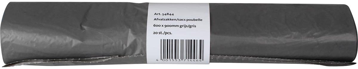 Q-connect vuilniszak 25 micron, ft 60 x 90 cm, 60-65 liter, grijs, rol van 20 stuks