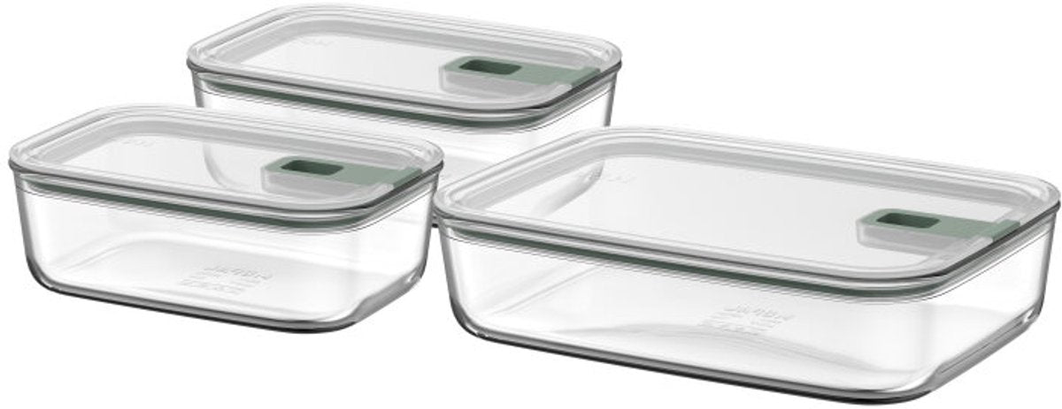 Mepal glazen vershouddoos set easyclip - 2x 1000 + 2250 ml - glazen vershoudbakjes met schuifsluiting - geschikt voor magnetron. (stoom)oven. koelkast en vriezer - nordic sage