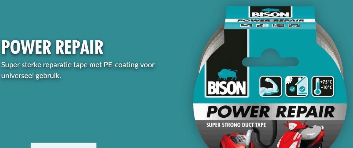 Bison power repair tape - grijs - 10 meter - textieltape - universeel - klustape