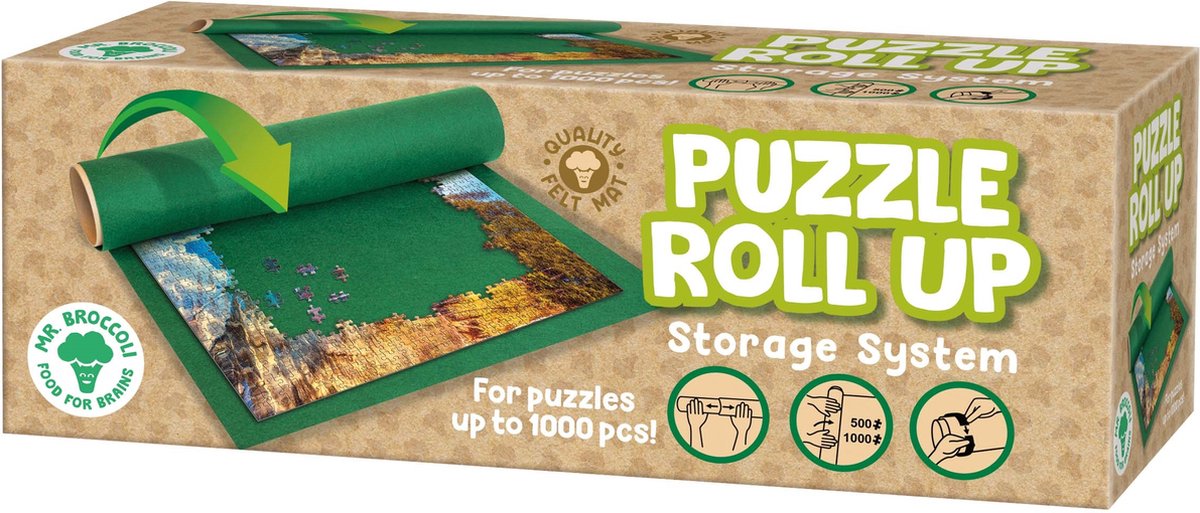 Mr. broccoli puzzle roll up - puzzelmat - geschikt voor puzzels van 500 1000 stukjes - puzzelrol met extra lang vilt