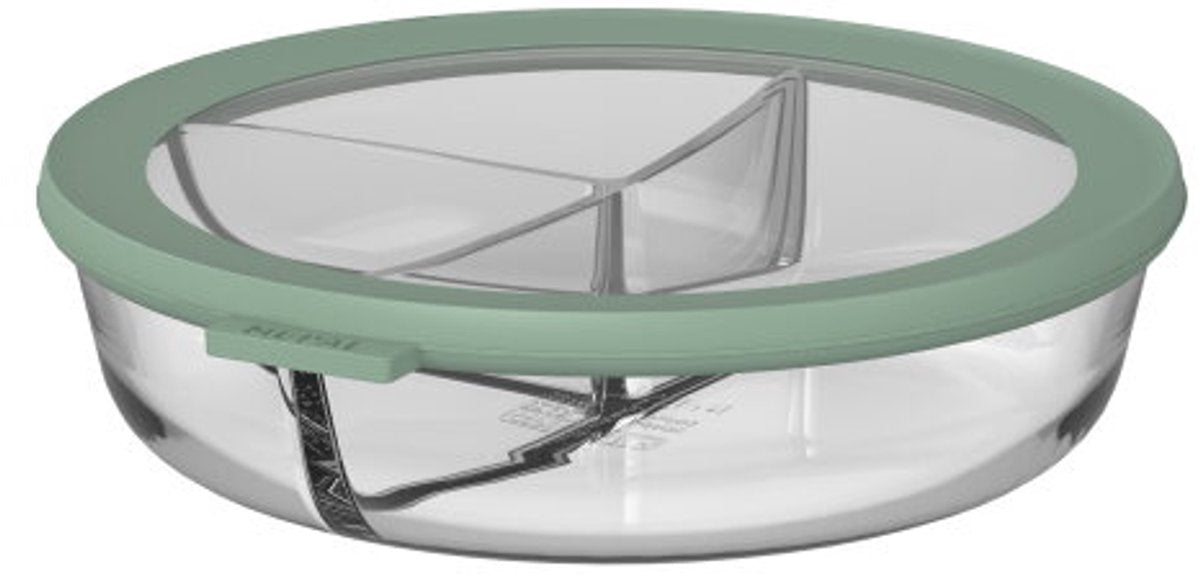 Mepal glazen bento vershouddoos rond cirqula - 250+250+500 ml - glazen vershoudbakjes - hittebestendig tot 550 °c. zonder deksel - meal prep bakjes - nordic sage