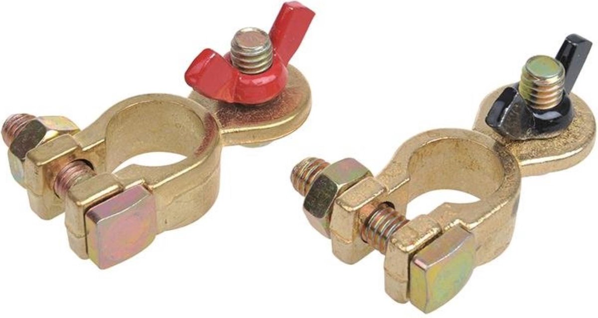 Proplus accupoolklemmen set - vleugelmoer - messing en staal - rood en zwart - 16-18 mm